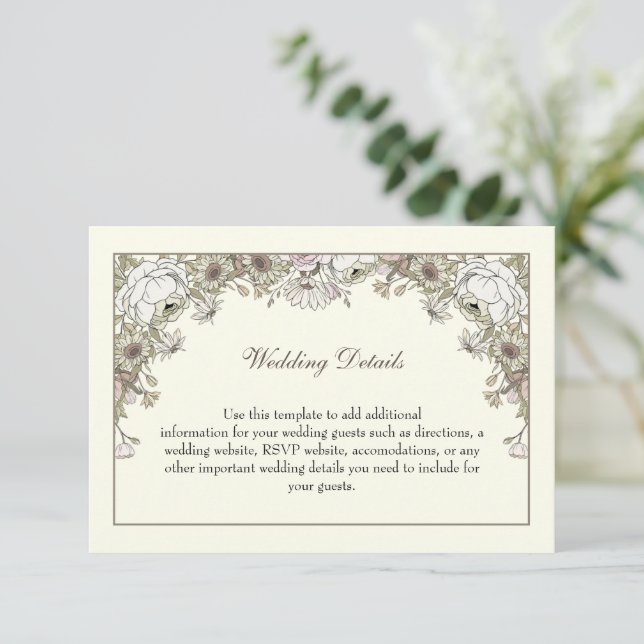 Teckning blommor, elfenbenstorn, bröllop tilläggskort (Stående Fram)