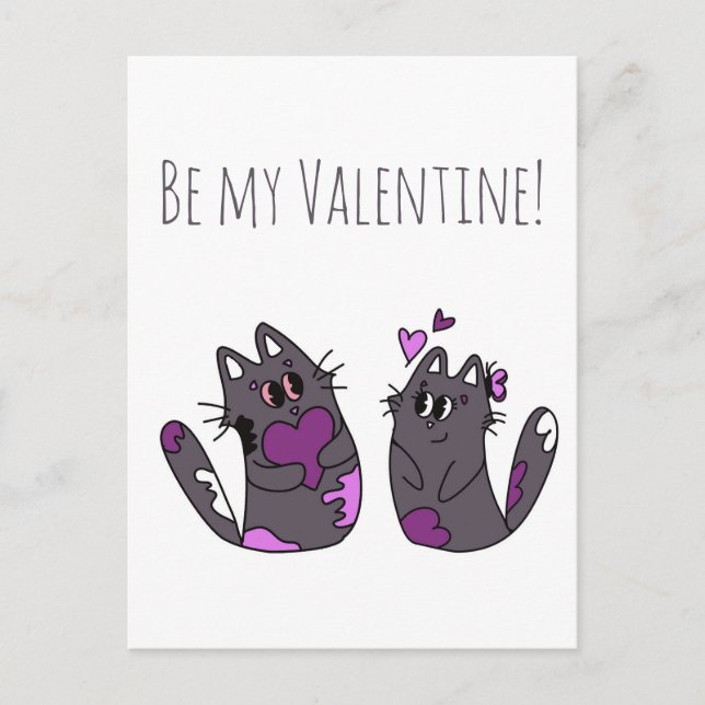 Teckning Cat Hearts Valentines day Vykort (Framsida)