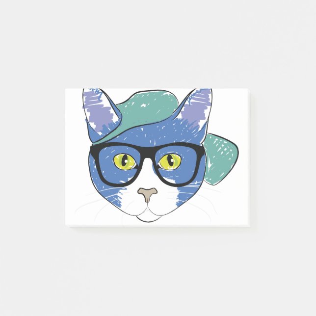 Teckning Cat Mascot Kattdjur Pencil Animals Post-it Block (Framsida)