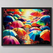 Teckning Colorful Open Umbrellas
