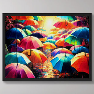 Teckning Colorful Open Umbrellas Poster