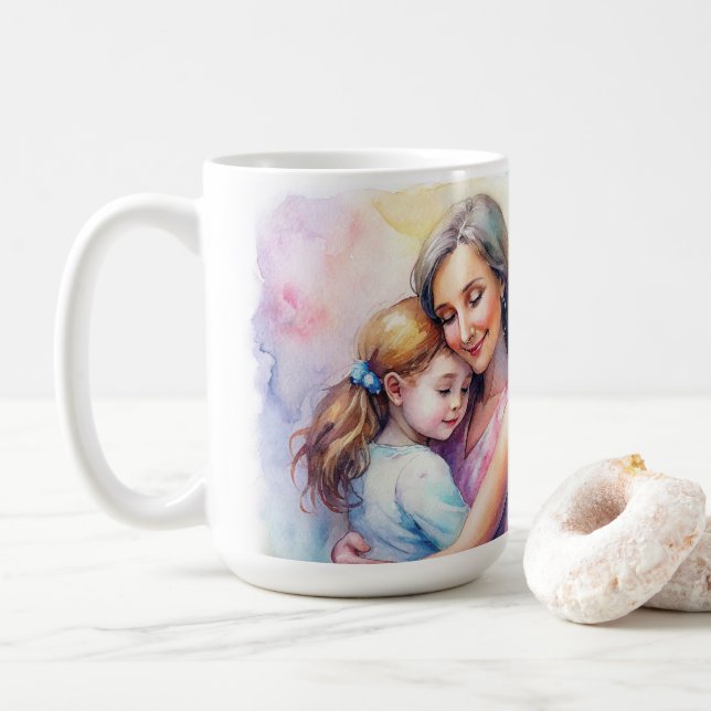 teckning dotter till mors dag, vattenfärgen mamma. kaffemugg (Med munk)