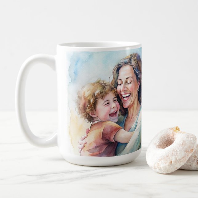 teckning dotter till mors dag, vattenfärgen mamma. kaffemugg (Med munk)