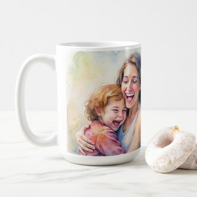 teckning dotter till mors dag, vattenfärgen mamma. kaffemugg (Med munk)