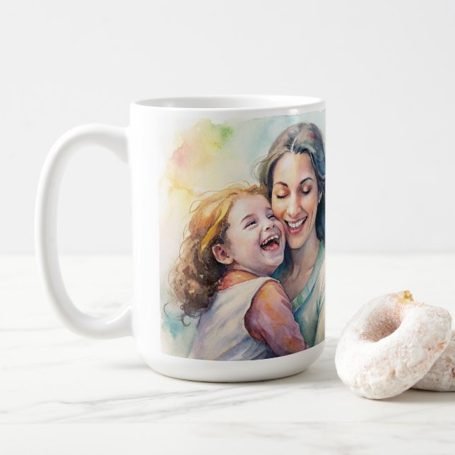 teckning dotter till mors dag, vattenfärgen mamma. kaffemugg (Med munk)