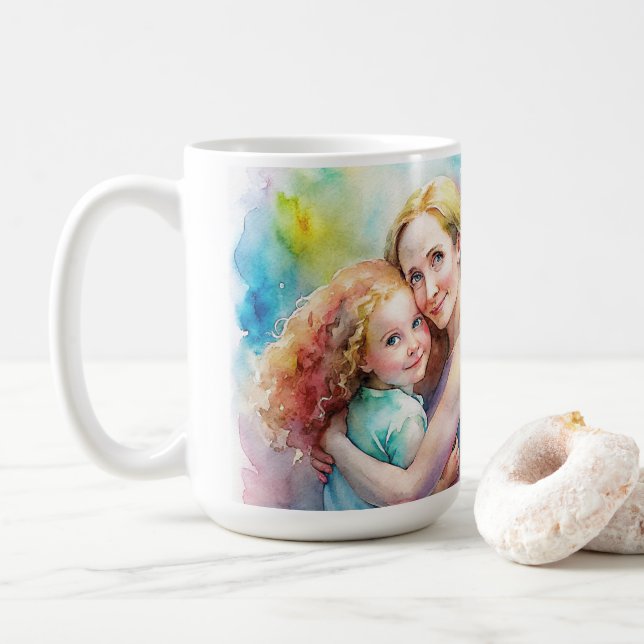 teckning dotter till mors dag, vattenfärgen mamma. kaffemugg (Med munk)