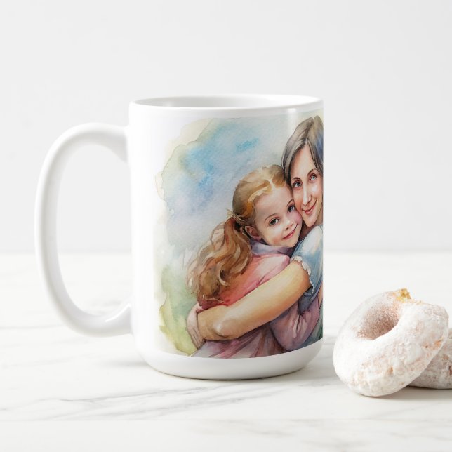 teckning dotter till mors dag, vattenfärgen mamma. kaffemugg (Med munk)