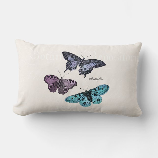 Teckning för fjäril för vintagekrickablått lumbarkudde (Framsida)