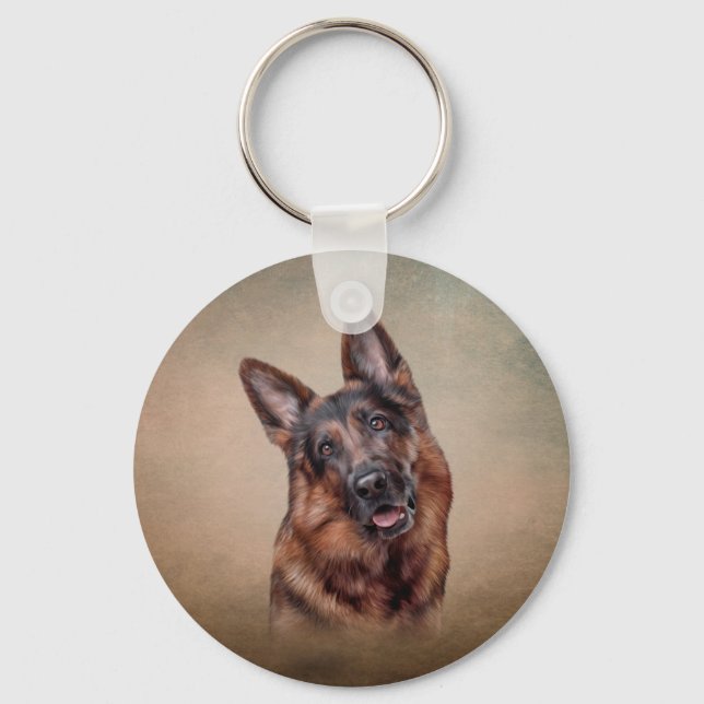Teckning German Shepherd Hund Nyckelring (Framsida)