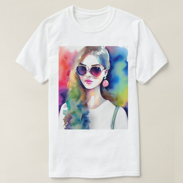 Teckning Girl Illustration, Mode Girl, kvinna T Shirt (Design framsida)