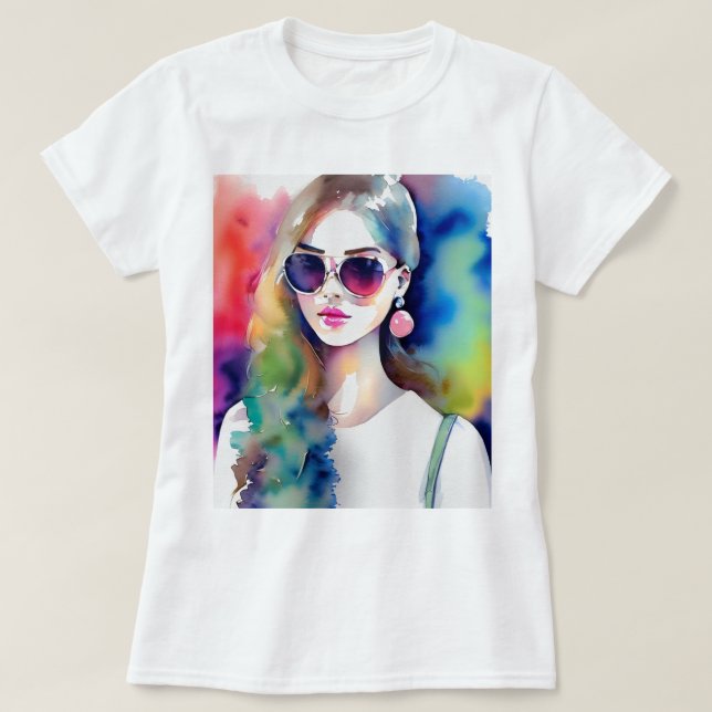 Teckning Girl Illustration, Mode Girl, kvinna T Shirt (Design framsida)