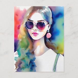Teckning Girl Illustration, Mode Girl, kvinna Vykort