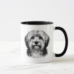 Teckning Havanese Hund Mugg<br><div class="desc">Svart och vit teckning i en Havesisk Hund. Rund ögon, blöt och fluffy- klåda överallt. Exakt hur man skulle kunna tänka sig en vänskaplig liten dogm.</div>