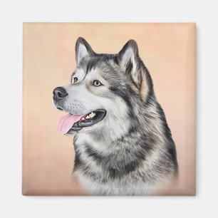 Teckning Hund Alaska Malamute 2 Magnet