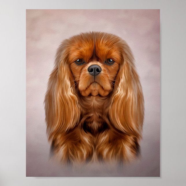 Teckning Hund Cavalier Kung Charles Spanska Poster (Framsidan)