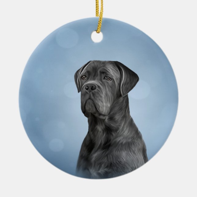 Teckning hund Käpp Corso - Italienska Mastiff Julgransprydnad Keramik (Framsidan)