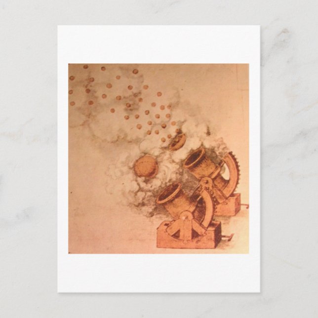 Teckning i Cannons av Leonardo Da VInci Vykort (Framsida)