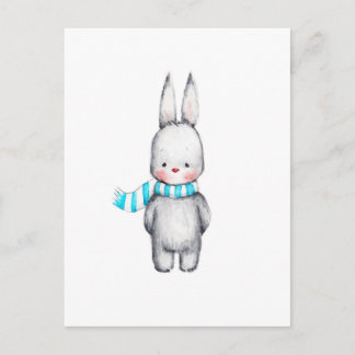 Teckning i Cute Bunny i Scarf Vykort