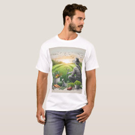 teckning i en man sitta i fält t shirt