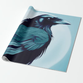 Teckning i en svart räv på ljusblå presentpapper