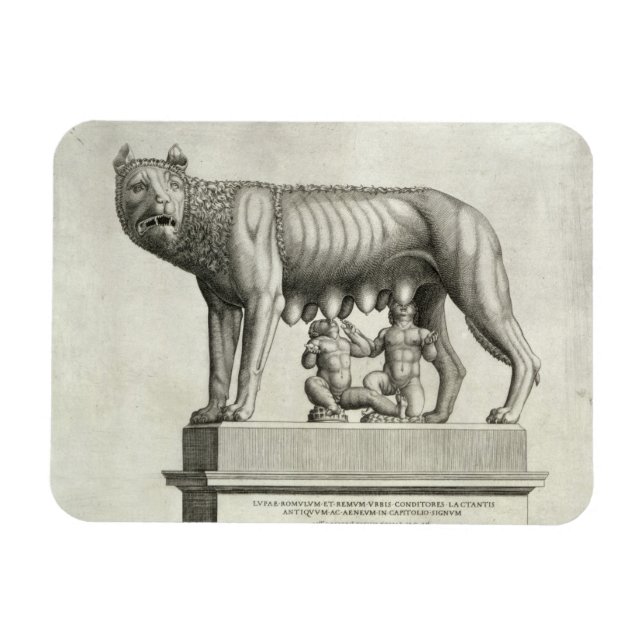 Teckning i Etruscan-brons från hennes varg Sp. Magnet (Horisontell)