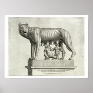 Teckning i Etruscan-brons från hennes varg Sp. Poster