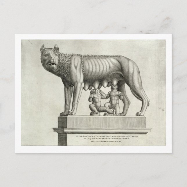 Teckning i Etruscan-brons från hennes varg Sp. Vykort (Framsida)