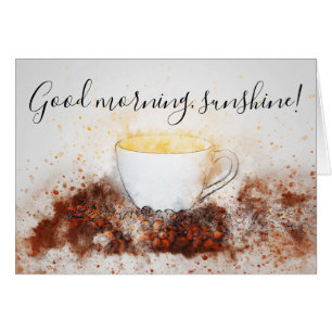 Teckning i Hett Kopp i Coffee Bra God morgon Sunsh Hälsningskort