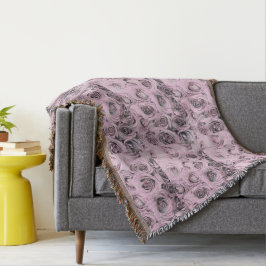 Teckning i rosa ros Throw Blanket Filt