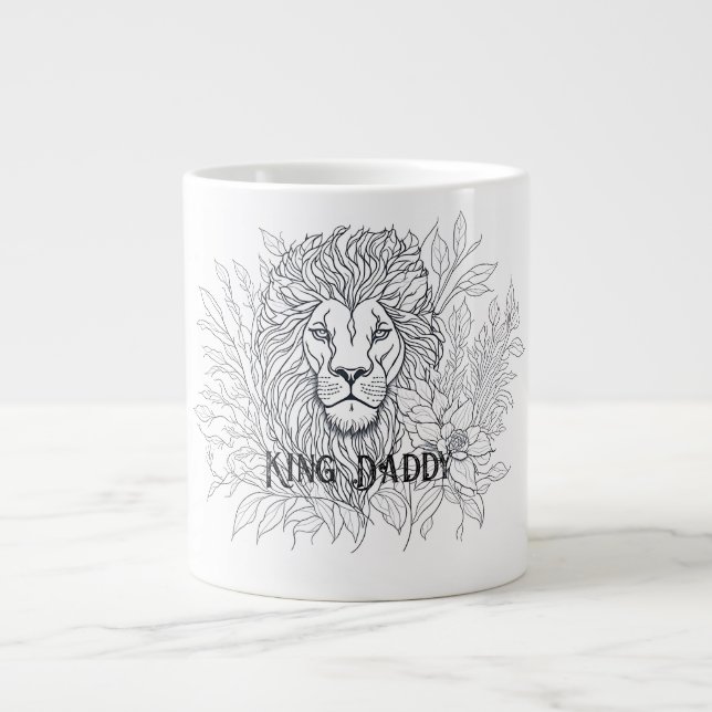 Teckning Lejon med Flowers Kung pappa, Boho Far Jumbo Mugg (Framsidan)