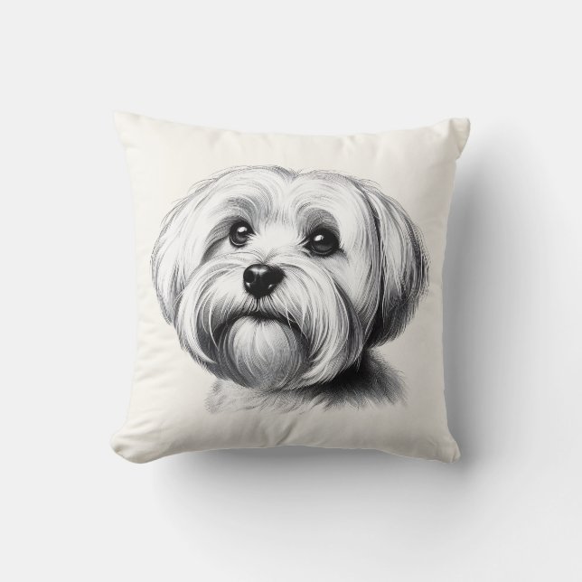 Teckning Malteser Hund Kudde (Framsida)