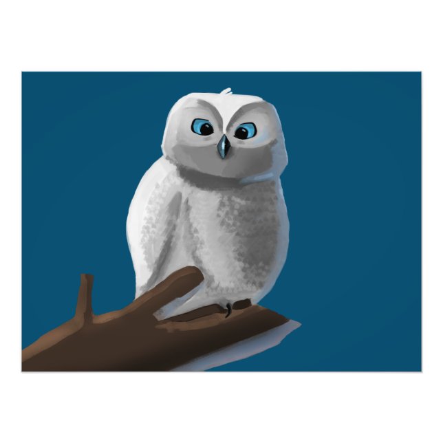 Teckning och uggla sitta vid gren fototryck (Framsidan)