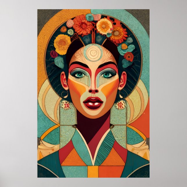 Teckning om zellige Womans ansikte på mosaik Poster (Framsidan)