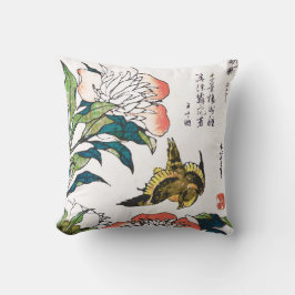 Teckning, pioner och Sparrow för vintage japansk Kudde