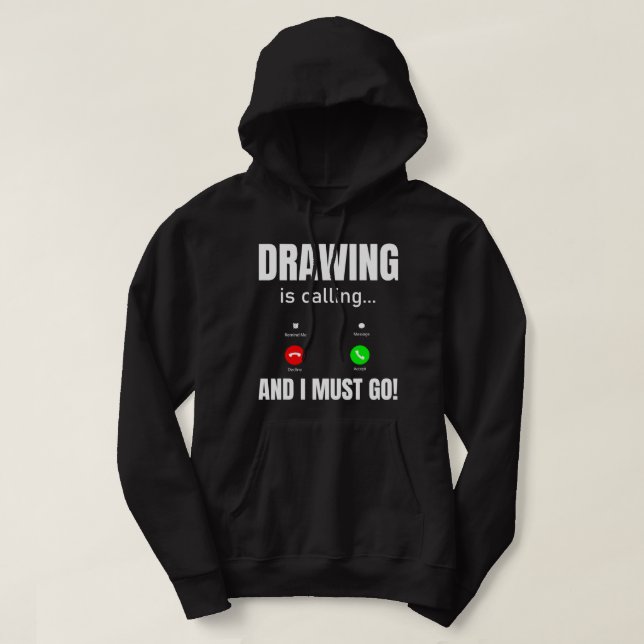 Teckning ringer och jag måste gå hoodie (Design framsida)
