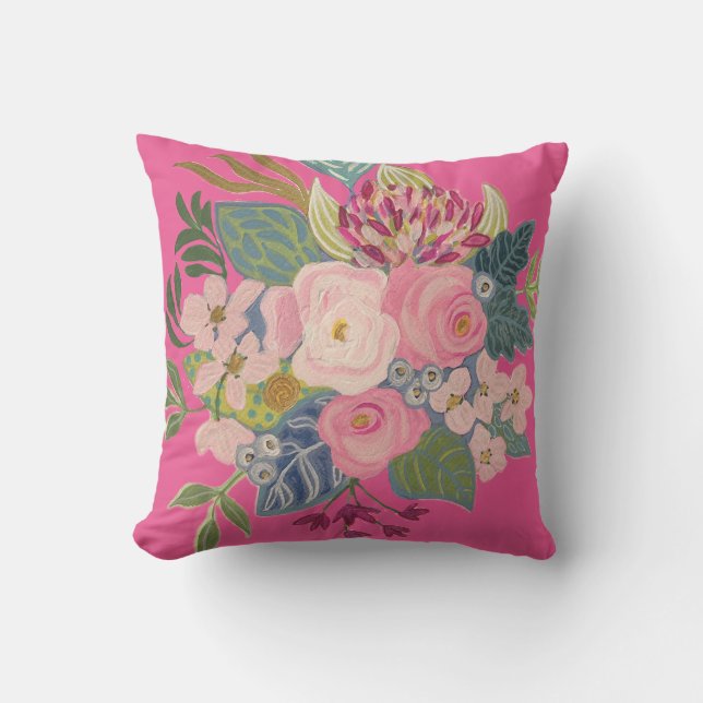 Teckning Room_Magenta_Bright Blommigt Pillow Kudde (Framsida)