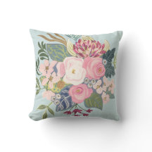 Teckning Rum_Light Blue_Faded-Blommigt Pillow
