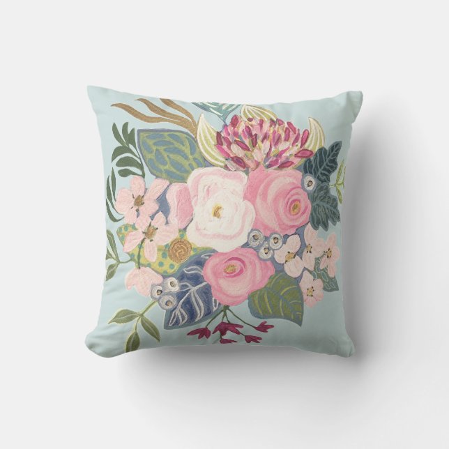 Teckning Rum_Light Blue_Faded-Blommigt Pillow Kudde (Framsida)