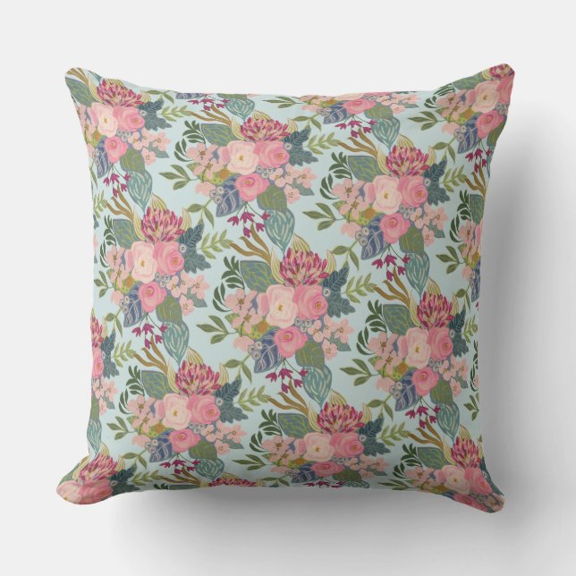Teckning Rum_Ljusblå_Liten Blommigt Pillow Kudde (Framsida)