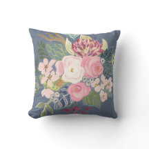 Teckning Rum_Periwinkle Blue_Faded-Blommigt Pillow