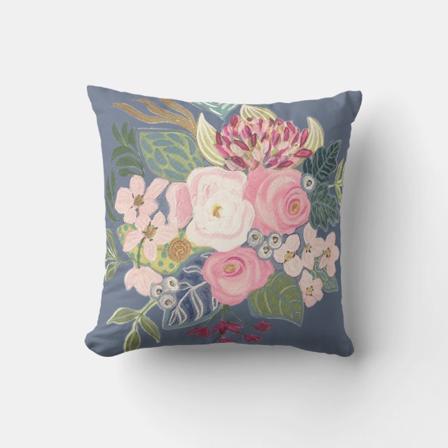 Teckning Rum_Periwinkle Blue_Faded-Blommigt Pillow Kudde (Framsida)