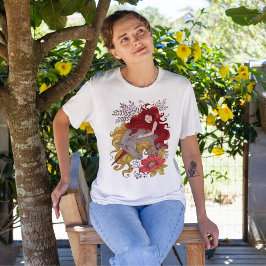 Teckning Söt Girl Girl and Magic Unicorn T Shirt