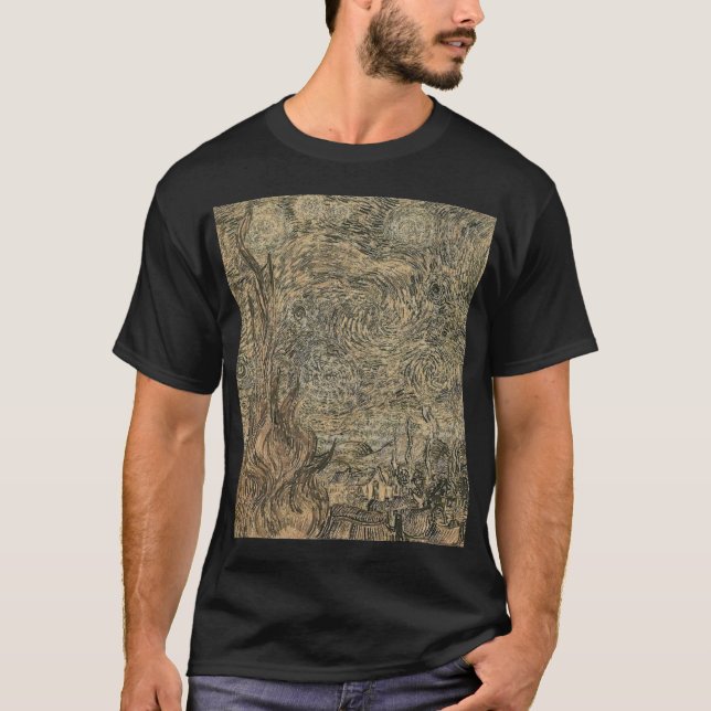 teckning Van Gogh för starry natt Tee Shirt (Framsida)