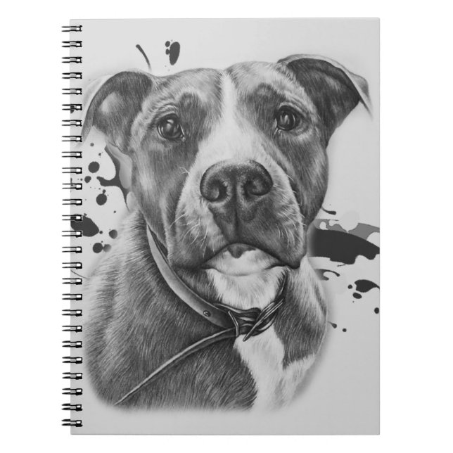 Teckningen av djur konst för den Pitbull hunden Anteckningsbok Med Spiral (Framsidan)