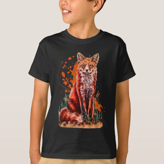 Teckningen av djur konst för den röda räven och tee shirt (Framsida)