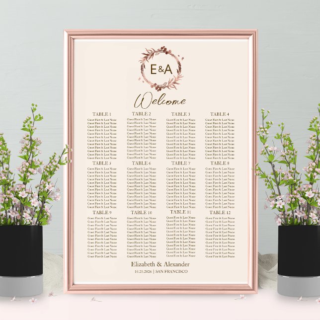 Teckningsskum för monogram Bröllop-sätesdiagram Poster (Skapare uppladdad)