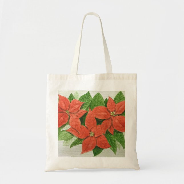 Teckväska med poinsettia-blomma tygkasse (Framsidan)