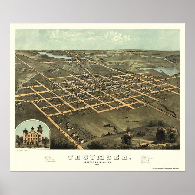 Tecumseh, MI Panoramic Karta - 1868 Poster (Framsidan)