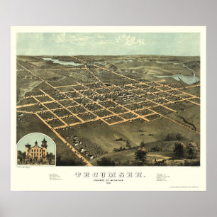 Tecumseh panorama- karta för MI - 1868 Poster