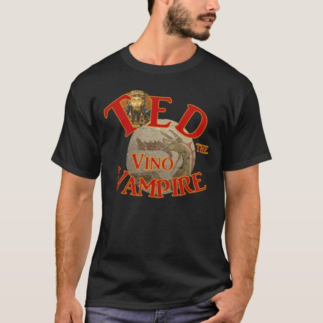 Ted the Vino Vampire Ted's Pagan Tiki Shack Pub T Shirt (Framsida)
